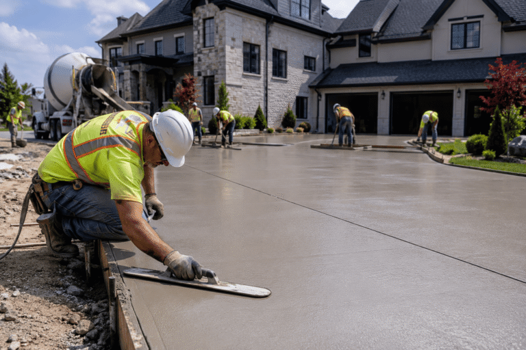 Professional Concrete Contractor in Kitchener working on a residential concrete driveway project