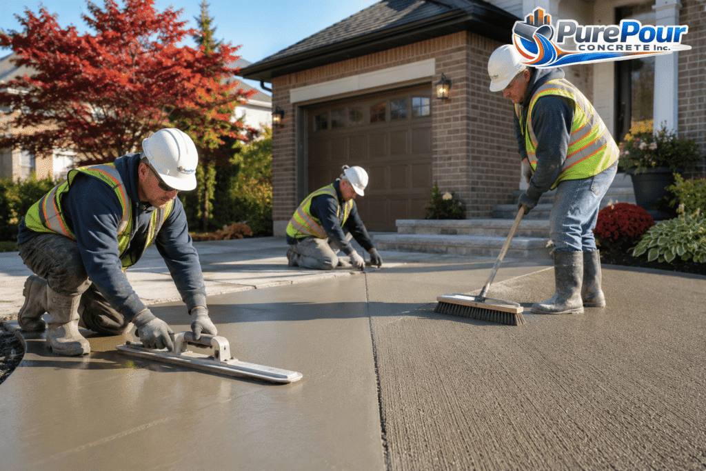 Professional best concrete driveway contractors installing a residential concrete driveway in Ontario