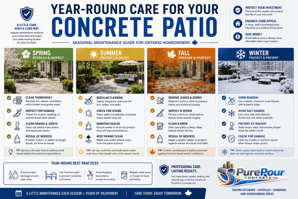 Year round concrete patio maintenance checklist for Ontario homeowners