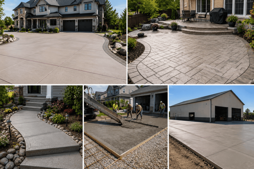 Residential concrete driveway patio and walkway installation services