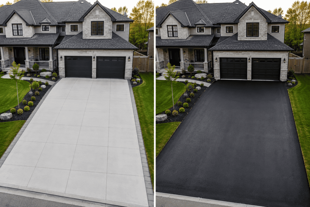 Concrete driveway compared with asphalt driveway for residential properties