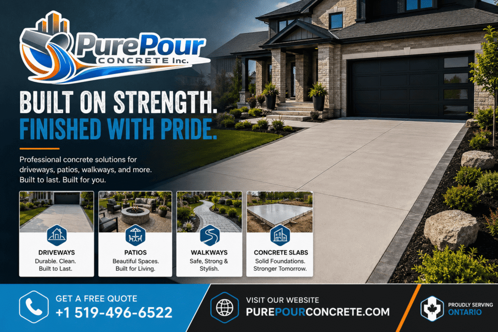 Completed residential concrete driveway and walkway project