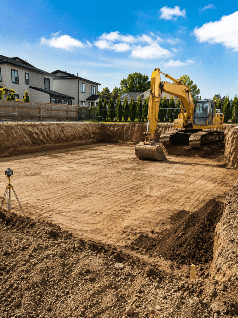 Professional excavation and site preparation completed for residential construction in Kitchener, Ontario.