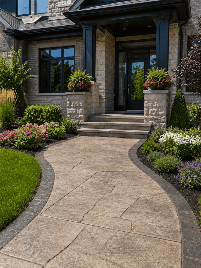 Luxury decorative concrete front entrance at a modern Ontario home.