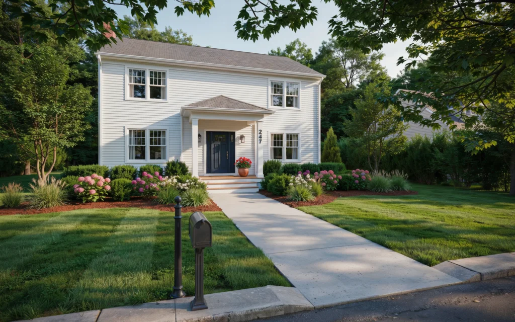 Homeowner walking on durable concrete walkways