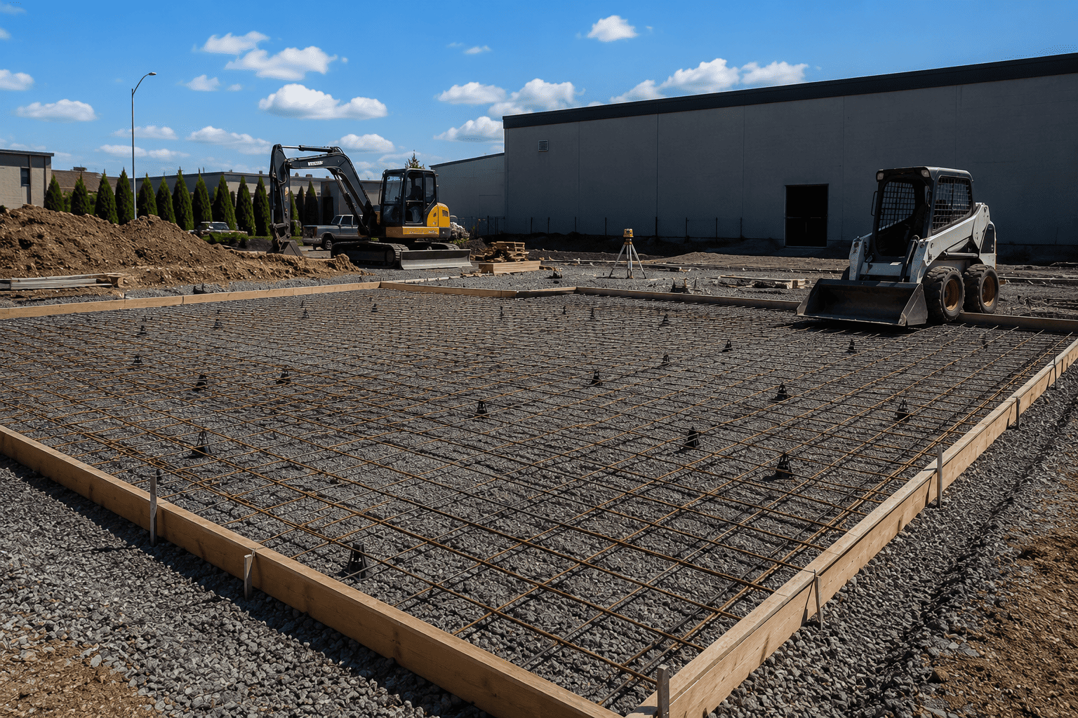 Commercial warehouse concrete slab installation in Waterloo, Ontario.
