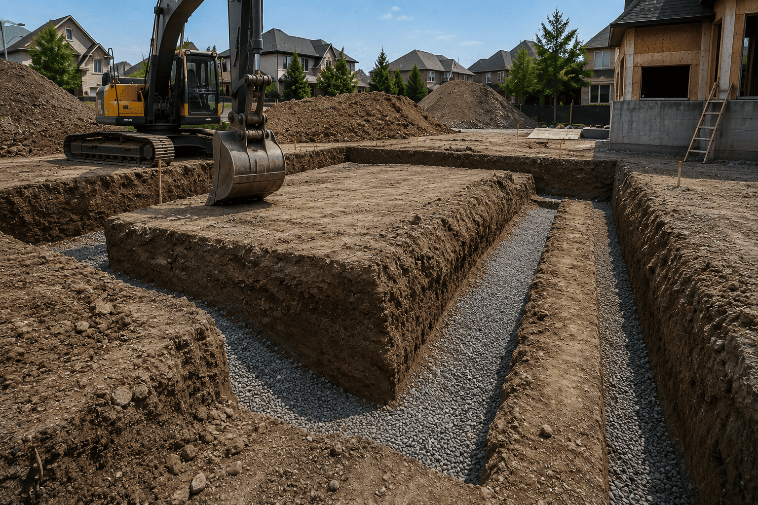 Foundation excavation for residential construction in Cambridge, Ontario.