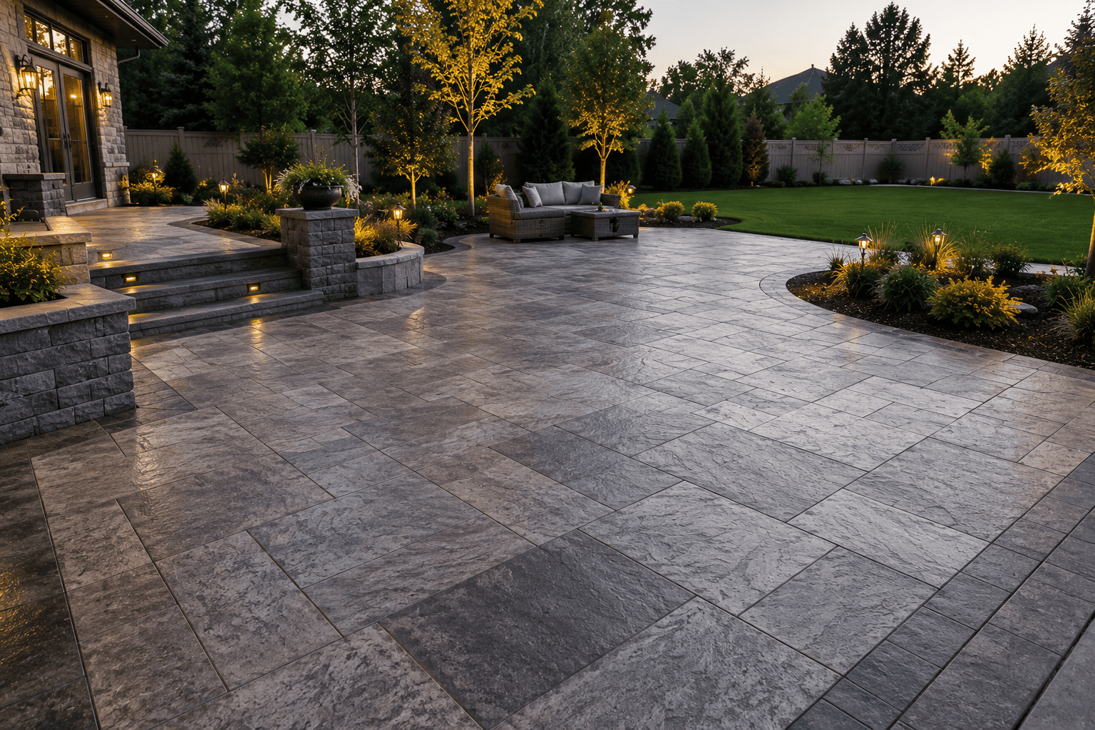 Luxury decorative concrete patio with stone texture in Ontario.