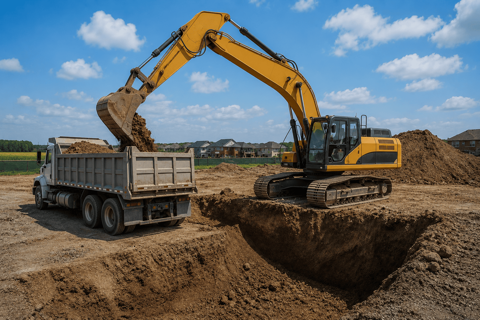 Excavation process using professional construction equipment in Guelph, Ontario.
