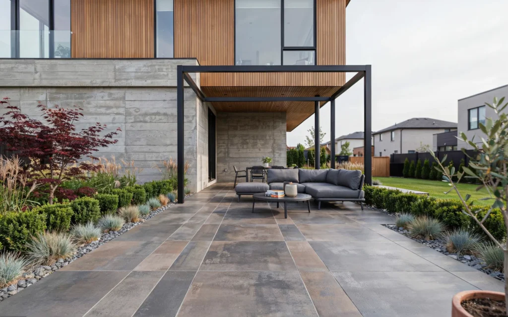 Professionally installed stamped concrete patio designs at a luxury home in Ontario