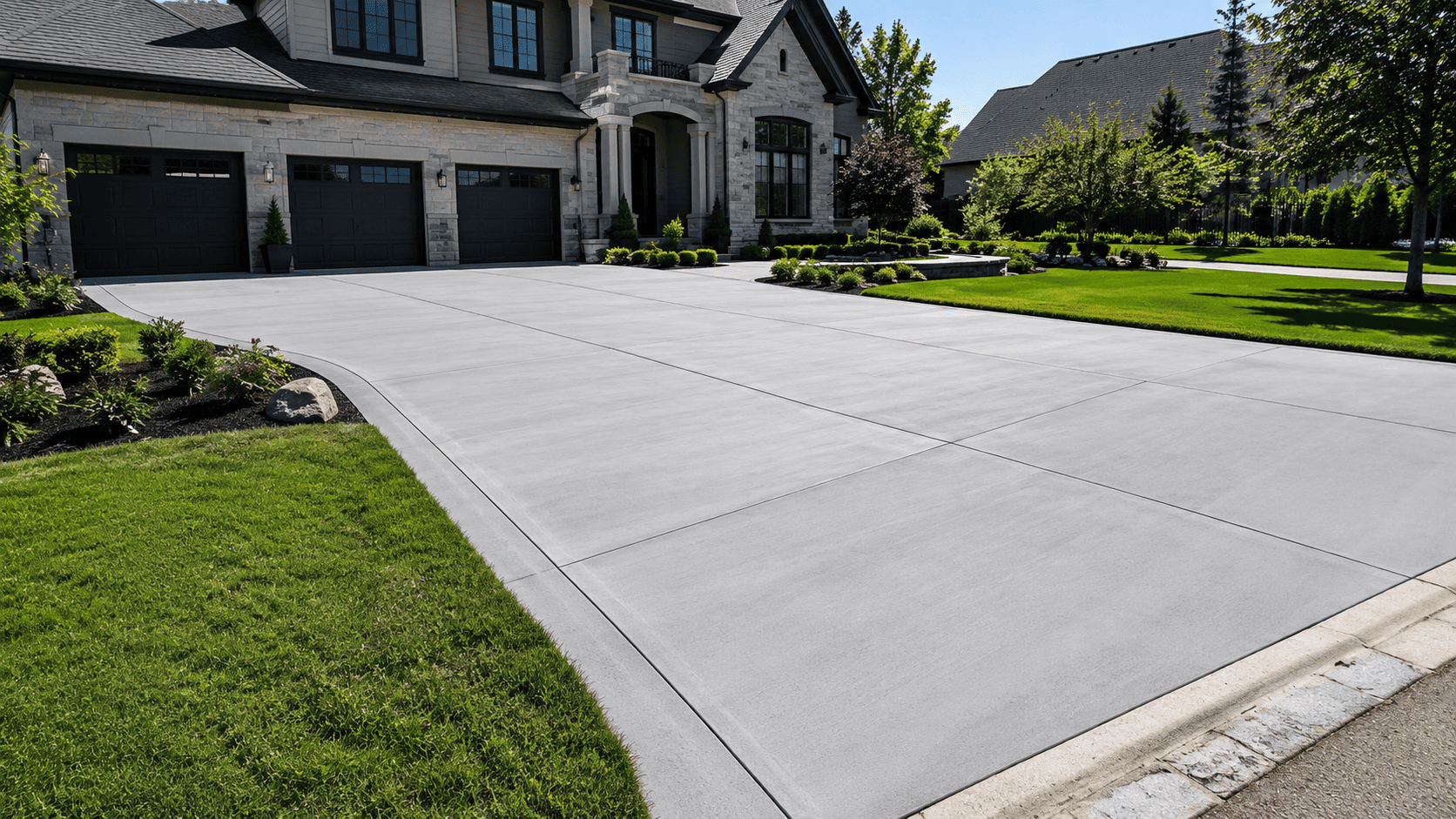 Residential concrete driveway installation at a modern home in Waterloo, Ontario.